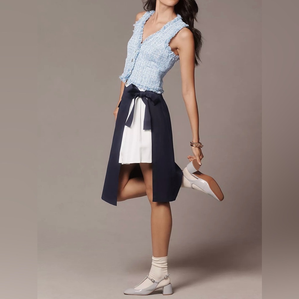 Anthropologie Navy and White Wrap Skirt with Side Tie